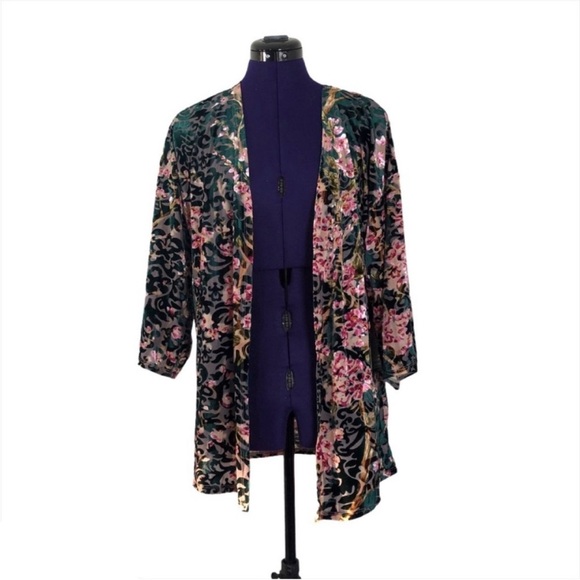 always indigo Sweaters - Always Indigo Green Black Floral Velvet Sweater